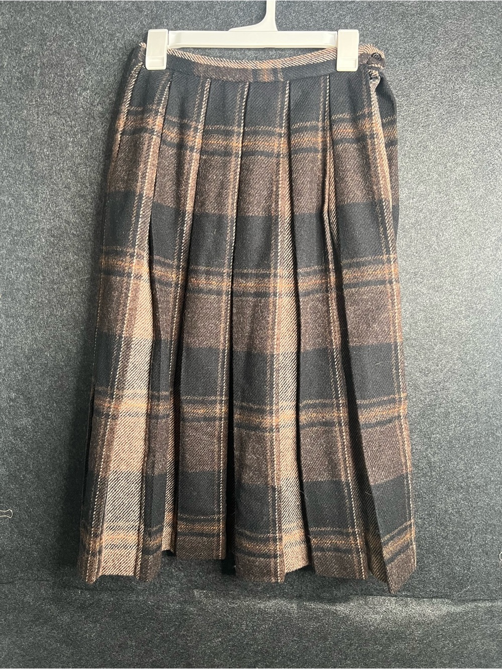 Vintage ILGWU Union Made Plaid 100% Wool Skirt Brown Womens Size 10 Made In USA